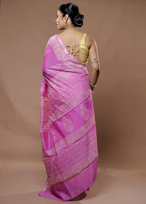 Pink Chanderi Cotton Saree With Blouse Piece - Indian Silk House Agencies