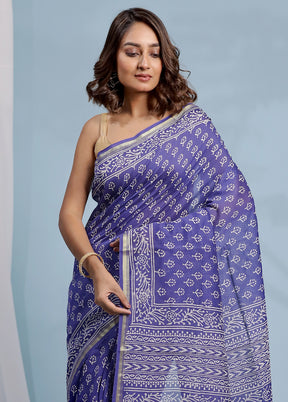 Purple Chanderi Cotton Saree With Blouse Piece