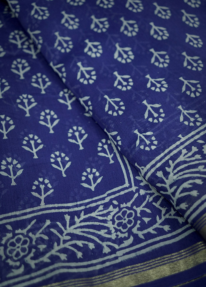 Purple Chanderi Cotton Saree With Blouse Piece