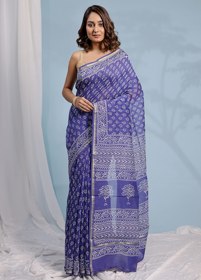 Purple Chanderi Cotton Saree With Blouse Piece