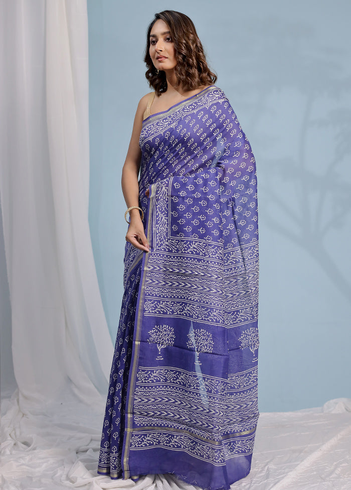 Purple Chanderi Cotton Saree With Blouse Piece