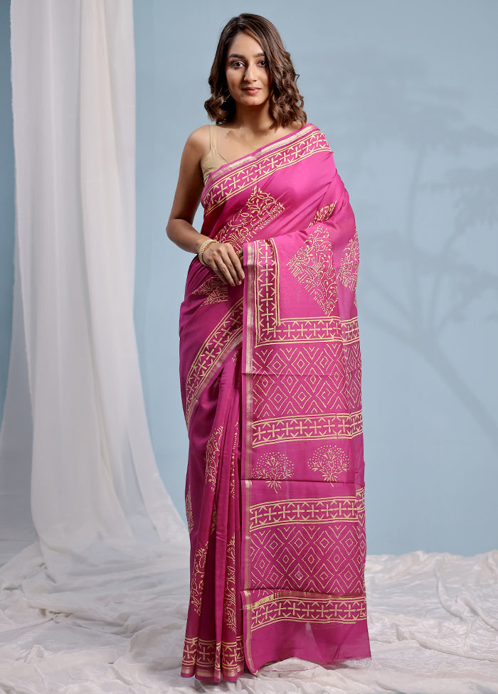 Purple Chanderi Cotton Saree With Blouse Piece - Indian Silk House Agencies