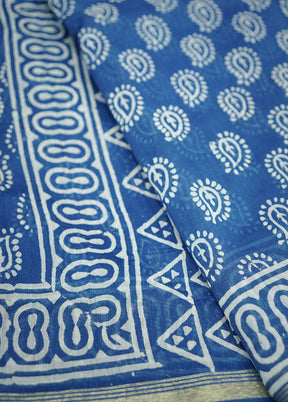 Blue Chanderi Cotton Saree With Blouse Piece - Indian Silk House Agencies