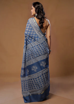 Blue Chanderi Cotton Saree With Blouse Piece - Indian Silk House Agencies