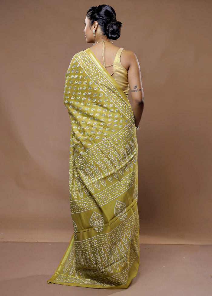 Yellow Chanderi Cotton Saree With Blouse Piece