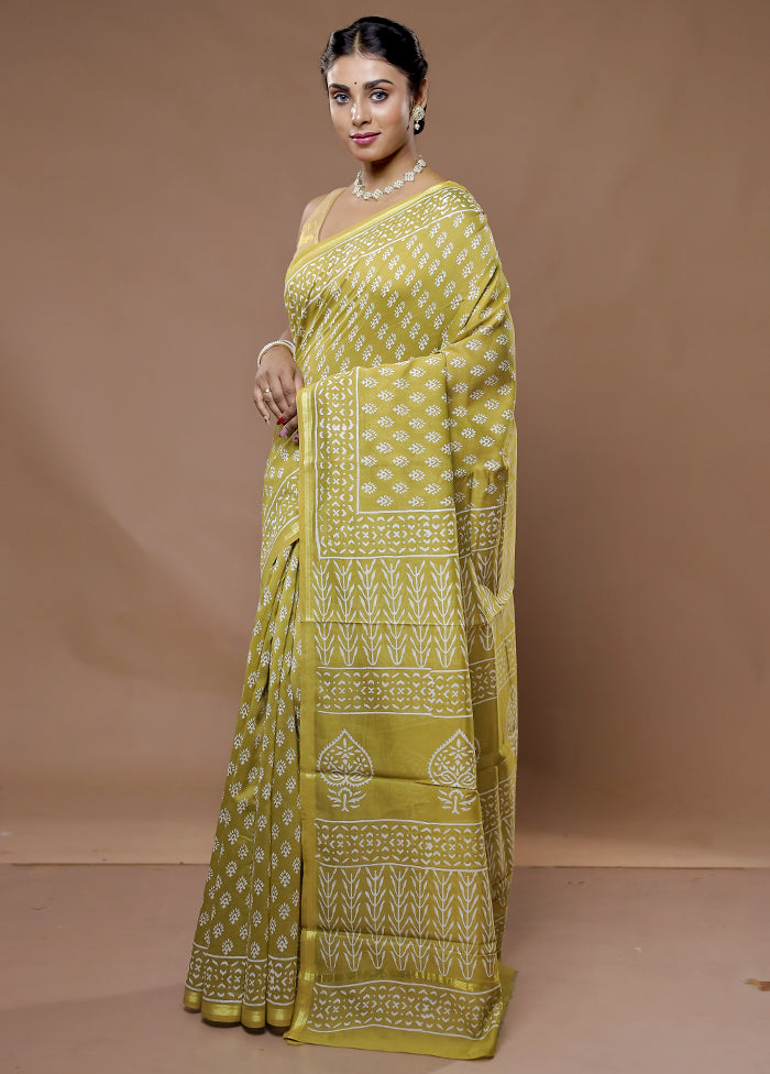 Yellow Chanderi Cotton Saree With Blouse Piece
