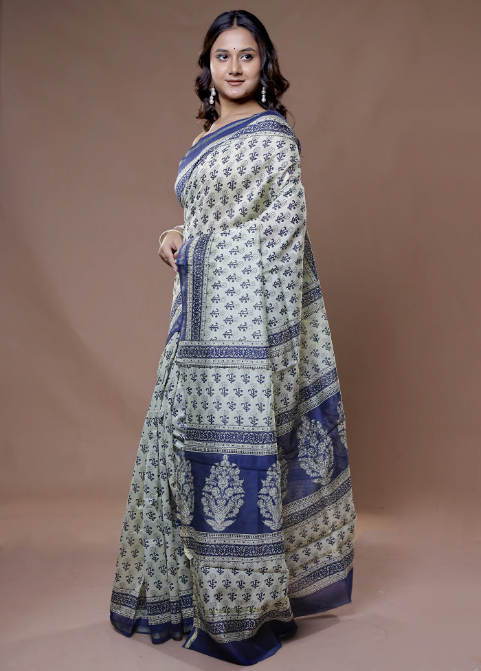 Cream Chanderi Cotton Saree With Blouse Piece - Indian Silk House Agencies