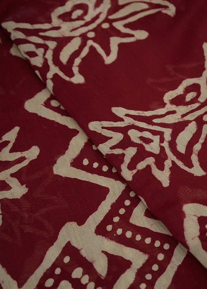 Red Chanderi Cotton Saree With Blouse Piece - Indian Silk House Agencies