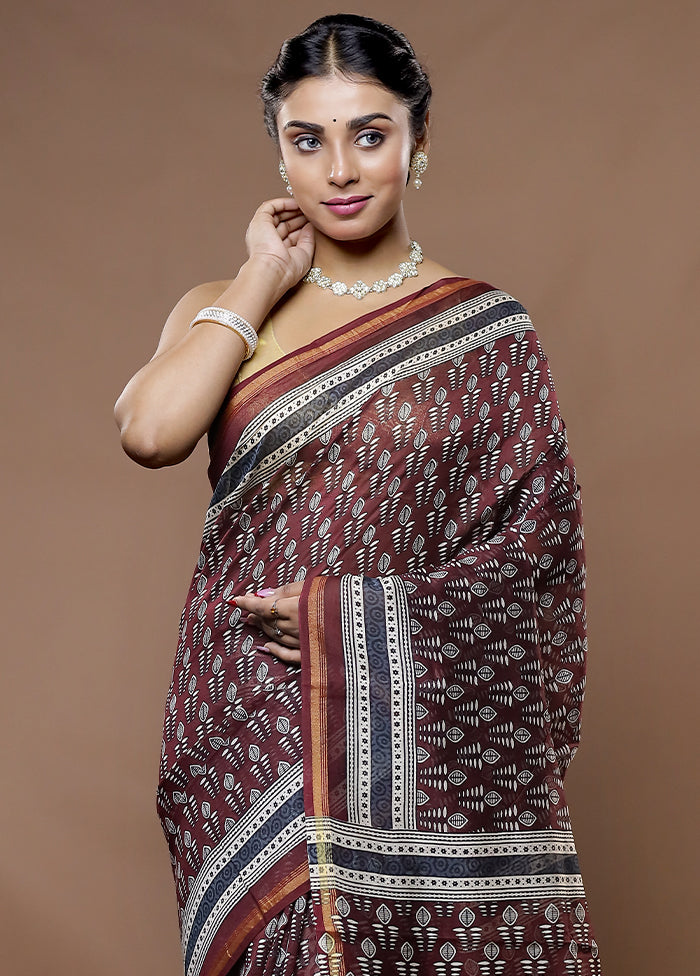 Maroon Chanderi Cotton Saree With Blouse Piece - Indian Silk House Agencies