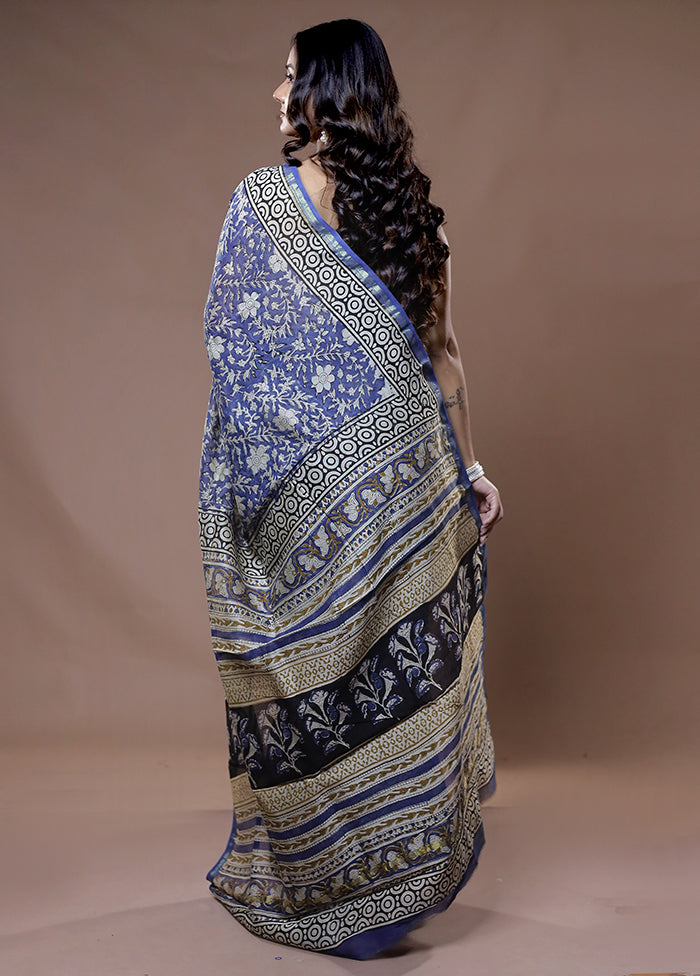 Blue Chanderi Cotton Saree With Blouse Piece - Indian Silk House Agencies