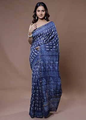 Blue Chanderi Cotton Saree With Blouse Piece - Indian Silk House Agencies