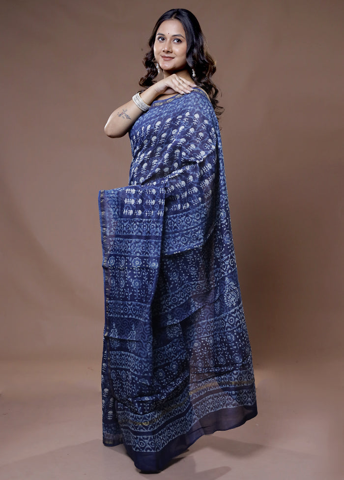 Blue Chanderi Cotton Saree With Blouse Piece - Indian Silk House Agencies