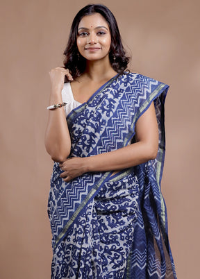 Blue Chanderi Cotton Saree With Blouse Piece - Indian Silk House Agencies