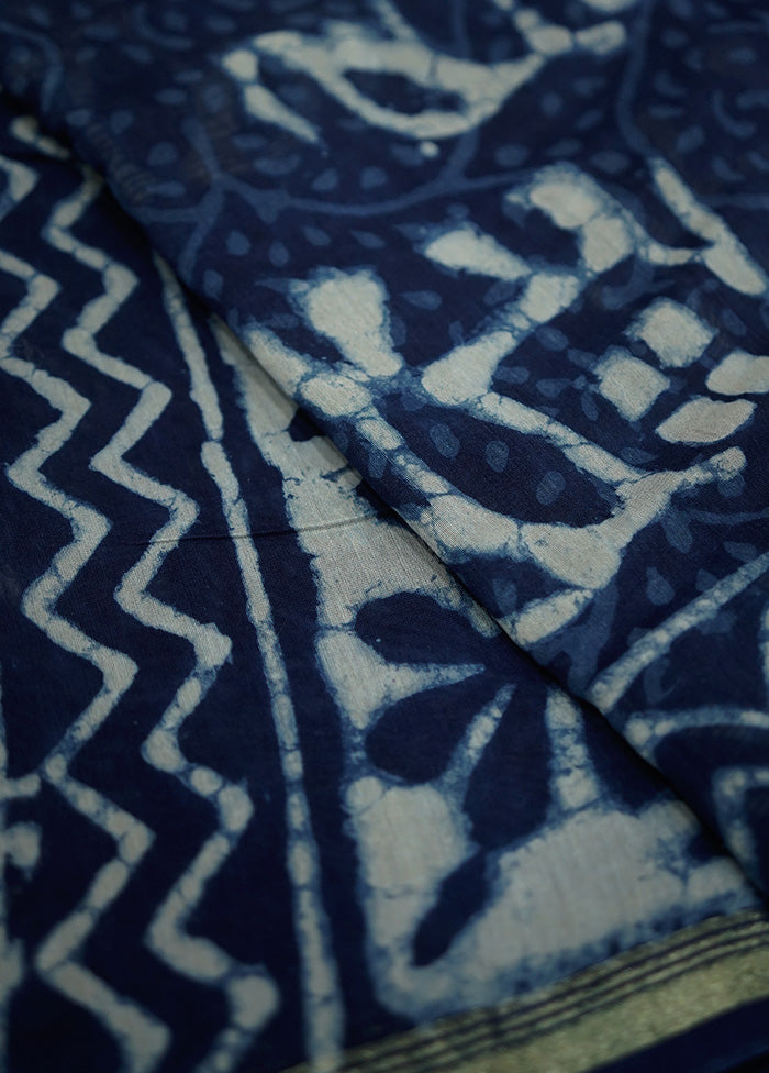 Blue Chanderi Cotton Saree With Blouse Piece - Indian Silk House Agencies