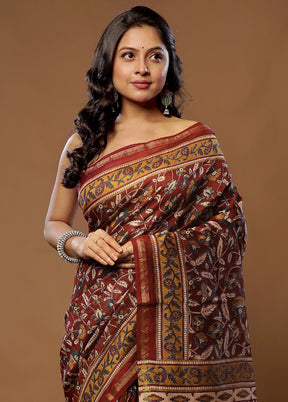 Maroon Chanderi Cotton Saree With Blouse Piece