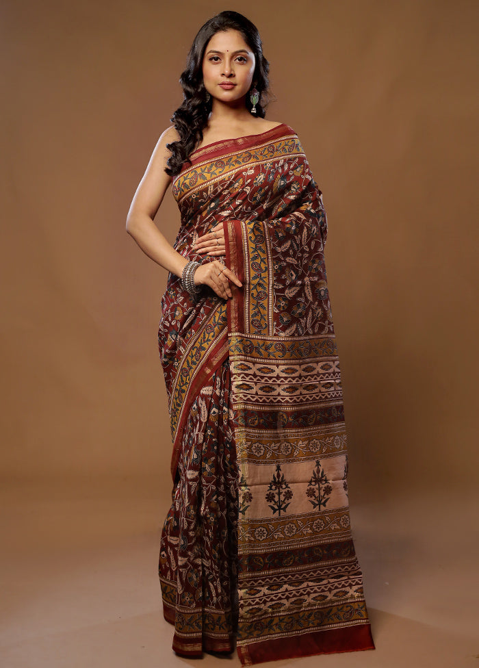 Maroon Chanderi Cotton Saree With Blouse Piece