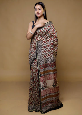 Cream Chanderi Silk Saree With Blouse Piece