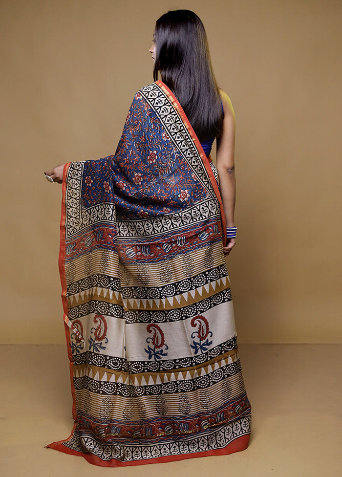 Blue Chanderi Silk Saree With Blouse Piece