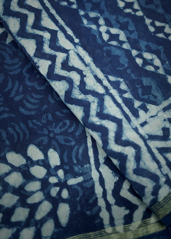 Blue Chanderi Cotton Saree With Blouse Piece