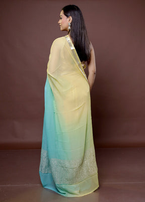 Blue Handloom Chiffon Pure Silk Saree With Blouse Piece