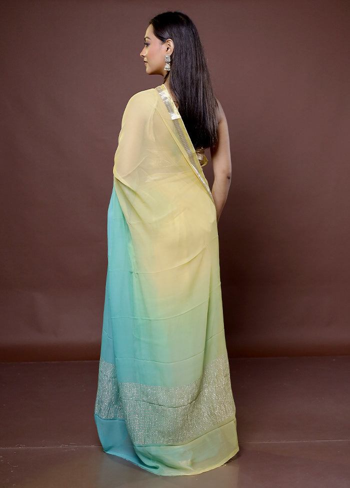 Blue Handloom Chiffon Pure Silk Saree With Blouse Piece