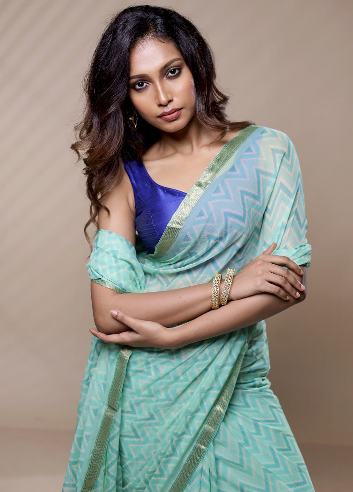 Green Chiffon Pure Silk Saree Without Blouse Piece - Indian Silk House Agencies