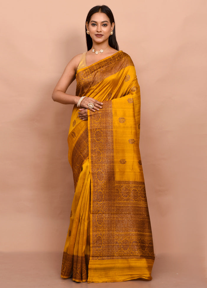 Yellow Tussar Pure Silk Saree With Blouse Piece - Indian Silk House Agencies