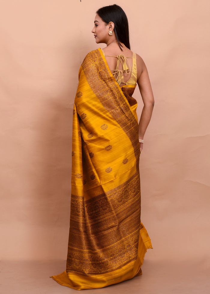 Yellow Tussar Pure Silk Saree With Blouse Piece - Indian Silk House Agencies