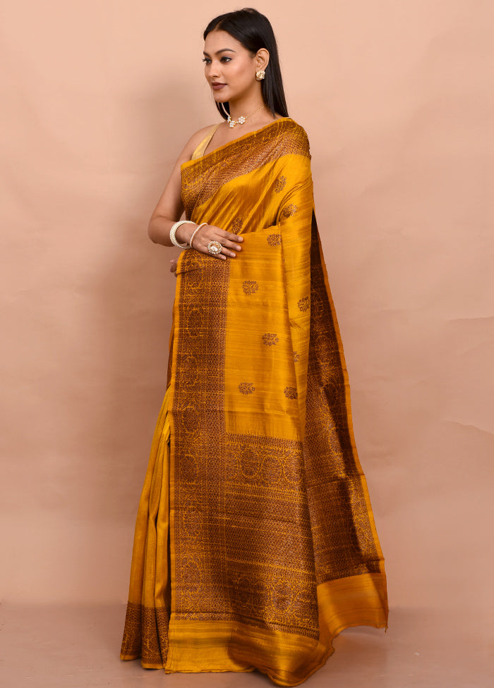 Yellow Tussar Pure Silk Saree With Blouse Piece - Indian Silk House Agencies