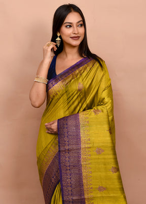 Green Tussar Silk Saree With Blouse Piece - Indian Silk House Agencies