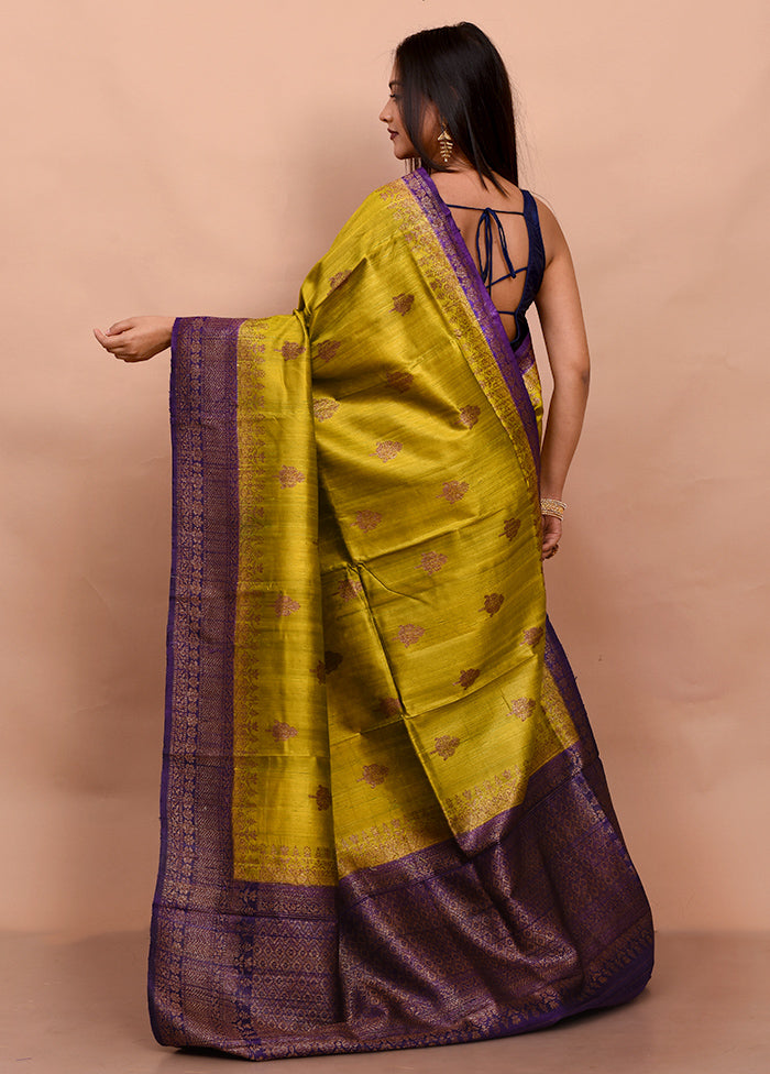 Green Tussar Silk Saree With Blouse Piece