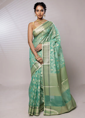 Green Kora Silk Saree With Blouse Piece