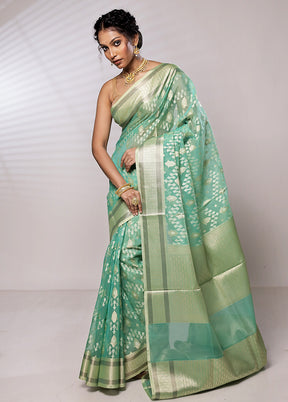 Green Kora Silk Saree With Blouse Piece