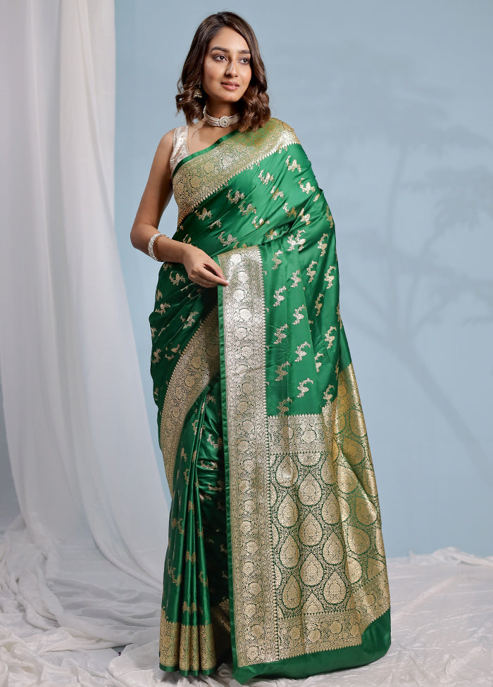 Green Banarasi Silk Saree With Blouse Piece - Indian Silk House Agencies