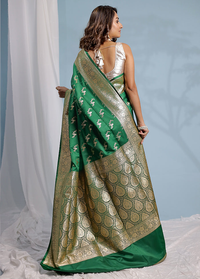 Green Banarasi Silk Saree With Blouse Piece - Indian Silk House Agencies