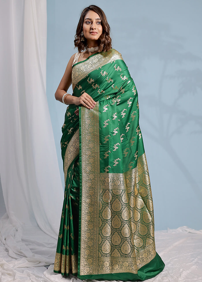 Green Banarasi Silk Saree With Blouse Piece - Indian Silk House Agencies