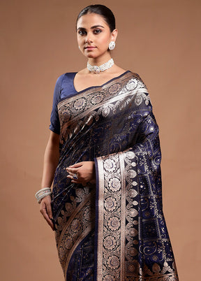 Blue Tanchoi Silk Saree With Blouse Piece