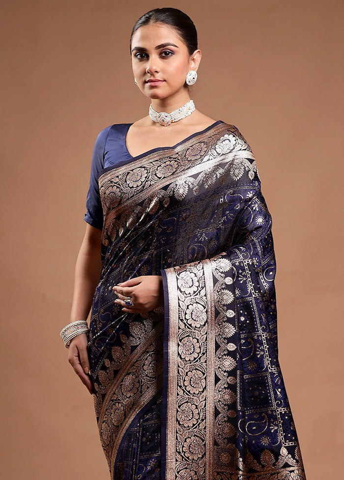 Blue Tanchoi Silk Saree With Blouse Piece