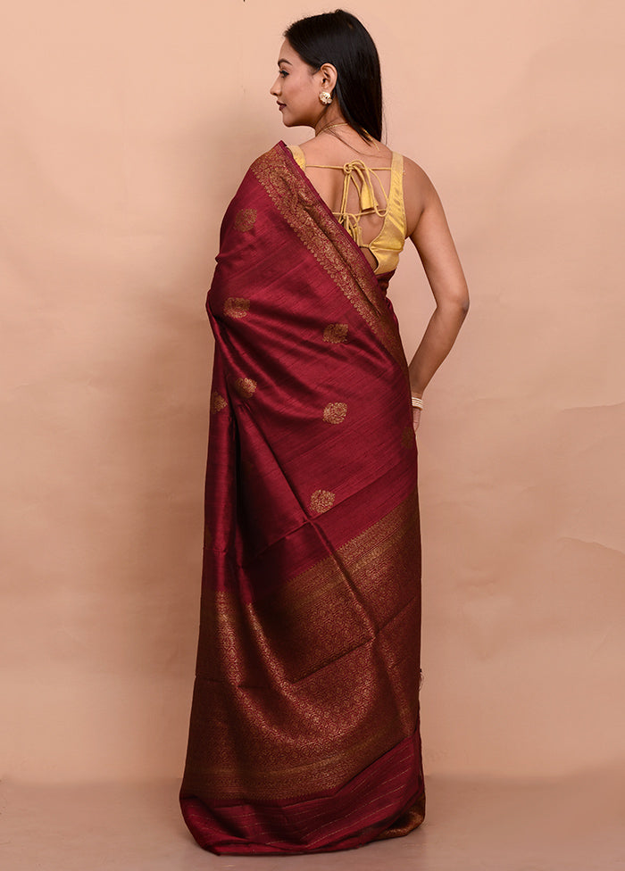 Brown Tussar Silk Saree With Blouse Piece - Indian Silk House Agencies
