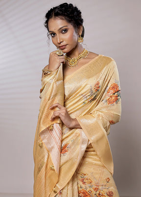 Cream Chanderi Pure Silk Saree With Blouse Piece