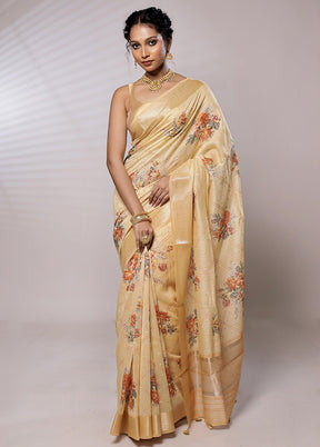 Cream Chanderi Pure Silk Saree With Blouse Piece