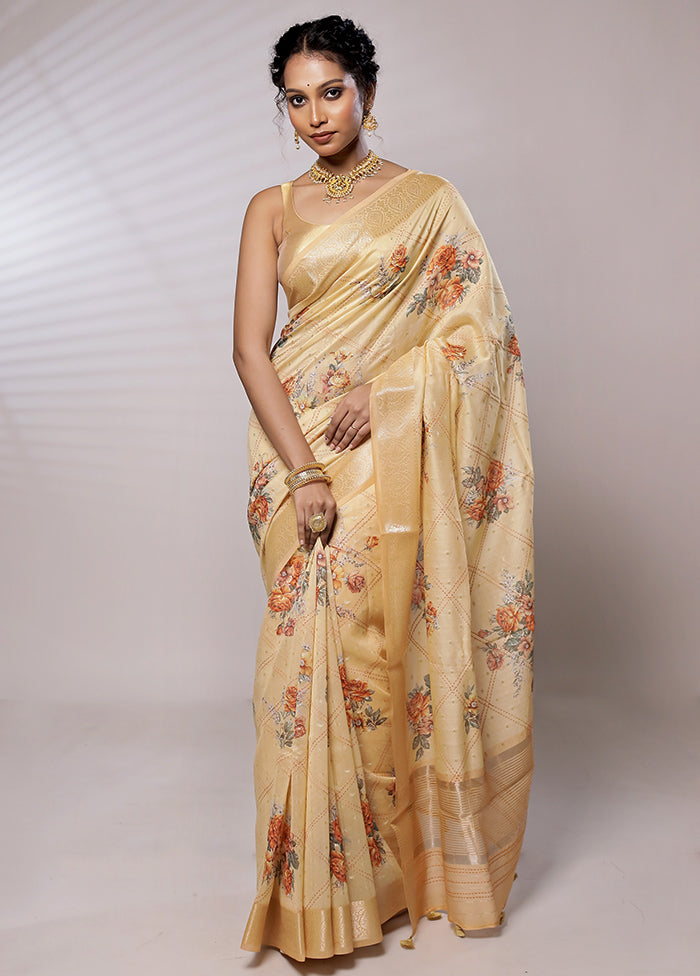 Cream Chanderi Pure Silk Saree With Blouse Piece