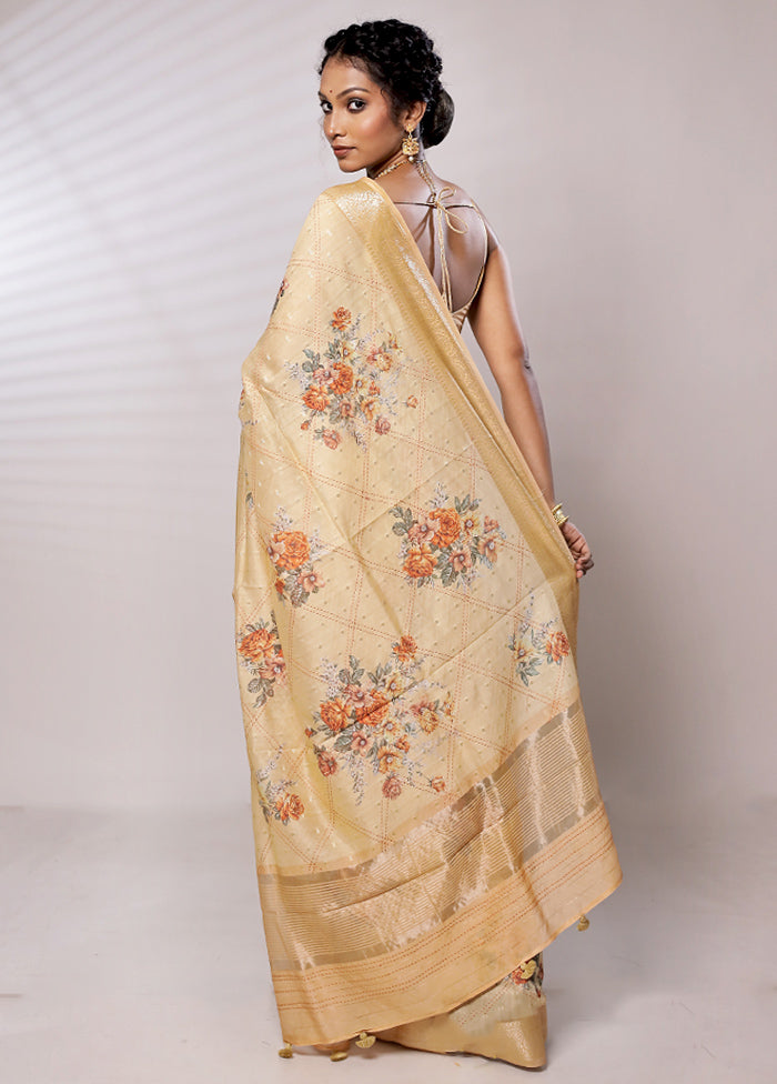 Cream Chanderi Pure Silk Saree With Blouse Piece