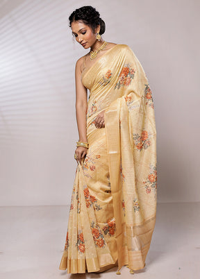 Cream Chanderi Pure Silk Saree With Blouse Piece