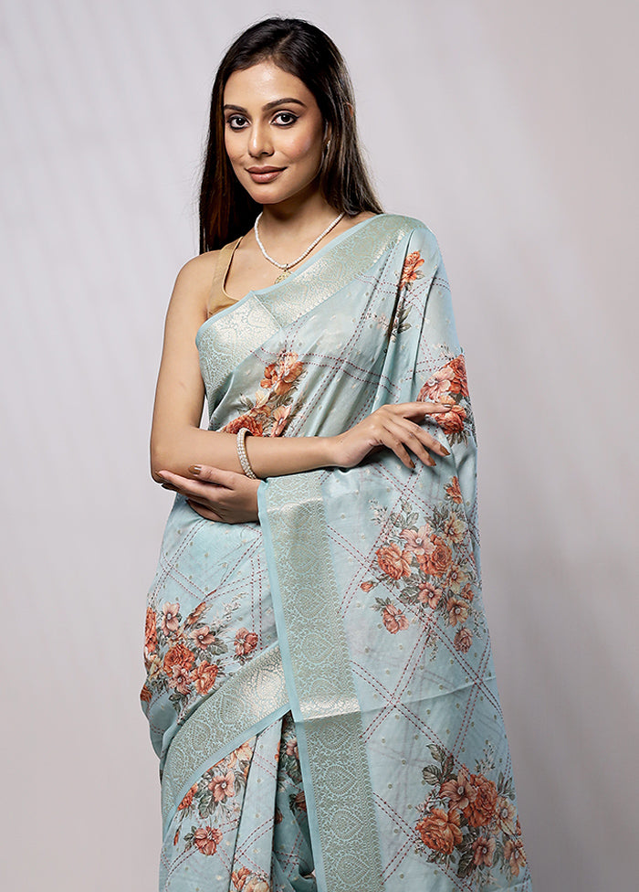 Blue Handloom Chanderi Pure Silk Saree With Blouse Piece