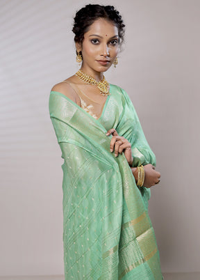 Green Chanderi Pure Silk Saree With Blouse Piece