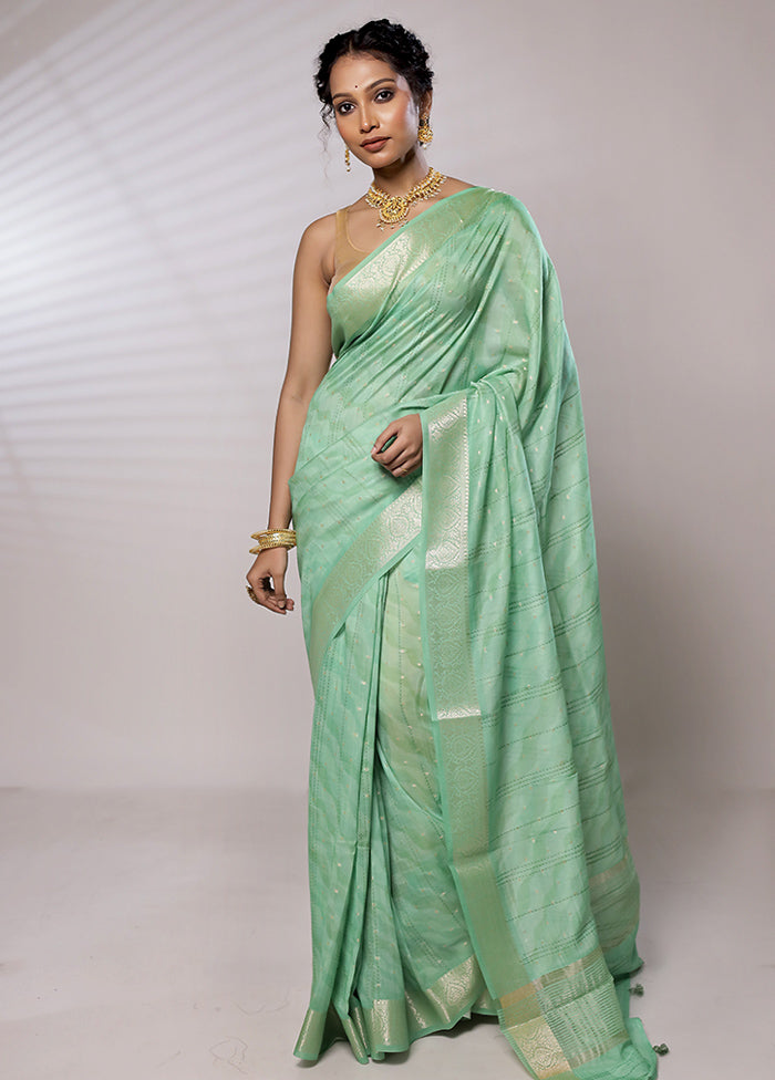 Green Chanderi Pure Silk Saree With Blouse Piece