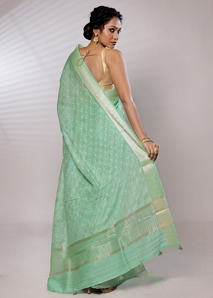 Green Chanderi Pure Silk Saree With Blouse Piece