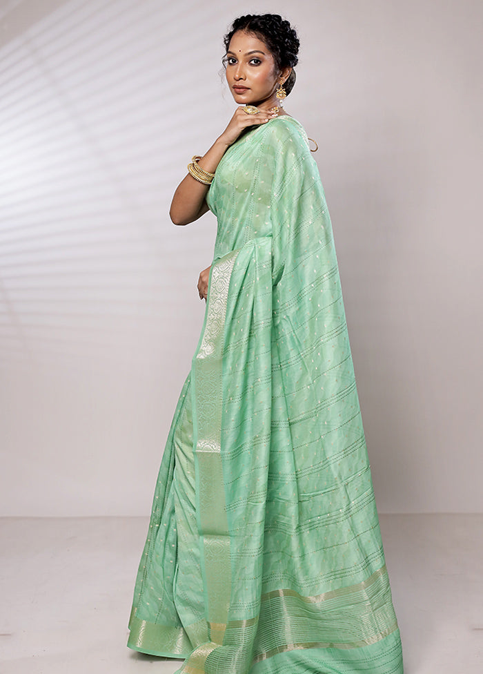 Green Chanderi Pure Silk Saree With Blouse Piece