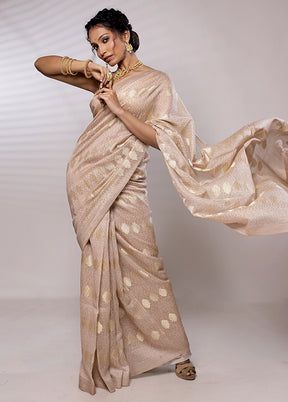 Cream Chanderi Pure Silk Saree With Blouse Piece